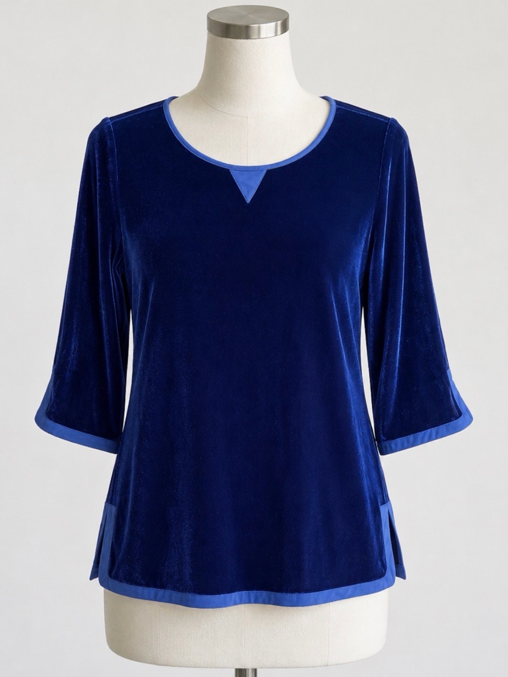Soft Surroundings Size S Blue Velveteen 3/4 Sleeve Women’s Tunic Top